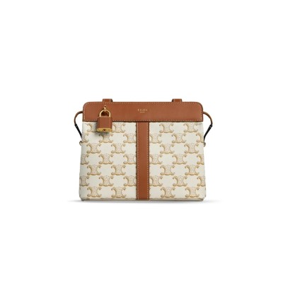 CELINE SHOULDER BAG IN TEEN CABAS DE FRANCE CANVAS AND CALFSKIN 191992BZJ.01BC (19*16*11cm)